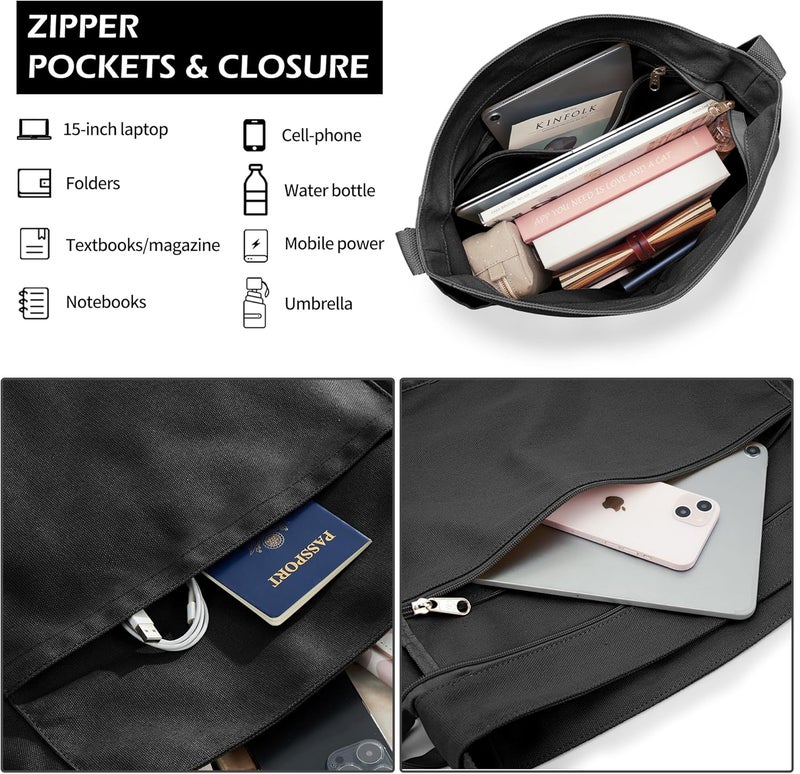 KALIDI FANCY FOREST KALIDI Canvas Tote Bag Large Hobo Crossbody Shoulder Handbag Zipper Messenger Bag for Women or Men Casual College Work - Image 4